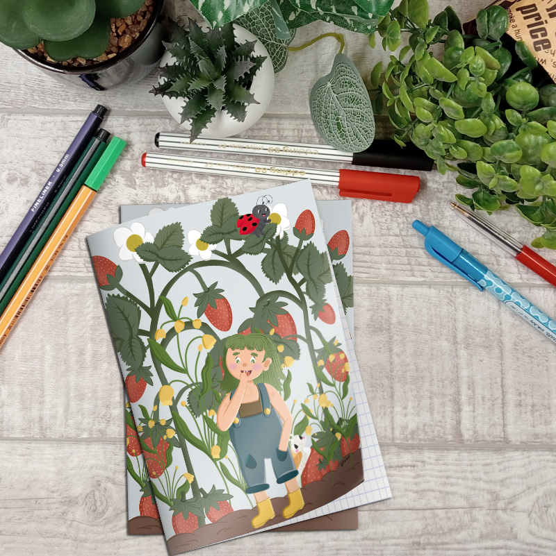 cahier de brouillon avec illustrations fraise des bois